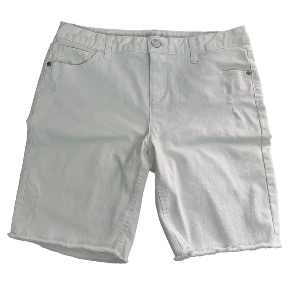 JUSTICE Women’s White Denim Shorts Sz 16 Plus Distressed Raw Hems